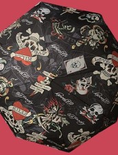 Ed Hardy Auto Open Compact Black Umbrella Love Kills Slowly Skull Snake Tattoo