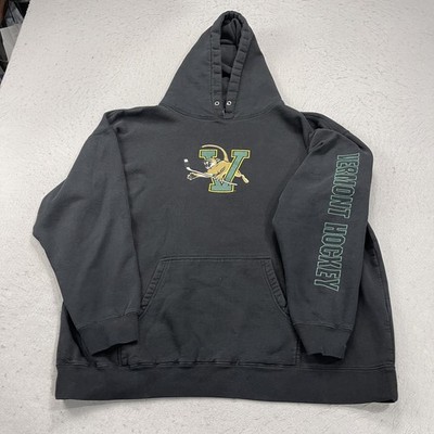 VINTAGE Vermont Catamounts Hoodie Mens XL Black Ice Hockey Sweatshirt NCAA 90s