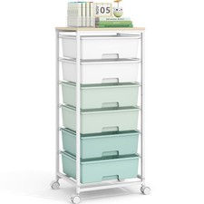 6 Drawer Rolling Storage Cart with Wooden Top and Wheels for Crafts,Green