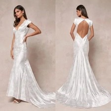 Lulus Loveliest Dream White Satin Jacquard Backless Mermaid Maxi Dress Size L