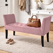 Panca Rosa con Piedi in Legno e Rivestimento Velluto Camera da Letto Ingresso