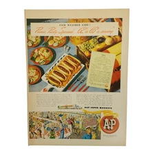 1947 A&P Super Markets Vintage Print Ad Picnic Party Spread Fair Weather Fair