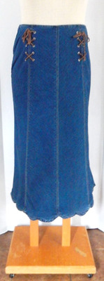 Vtg Original TY Wear Women s Modest Long Scallop Hem Denim Skirt Size 14