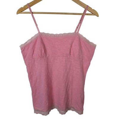SO Wear It Declare It Pink Lace Trim Cami Tank Top XL Slub Cotton Y2K Coquette