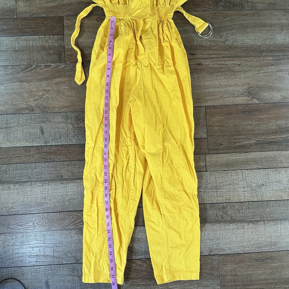 Mono utilitario de algodón amarillo de colección de los años 80 para mujer 10 ropa de trabajo con cinturón cremallera frontal #321111 Foto 2 de 4