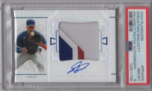 SEBASTIAN WALCOTT 2024 PANINI FLAWLESS RPA RC ON CARD AUTO/PATCH /25 PSA 8 NM-MT