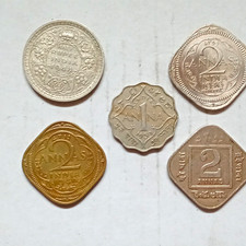India 5-Coin Lot-1918,1939,1942,1944,1946 Half Rupee/Anna Coins Uncertified