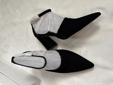 Charles David Ariel Black Kid Suede Strappy Block Heel Pointed Toe US 9 M NEW