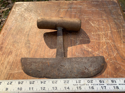 Antique Primitive Hand Forged Food Chopper with Wood Handle Rustic Americana