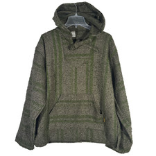 Vintage Baja Blanket Hoodie - Men  s Unisex L - Mexico Molina Poncho Green