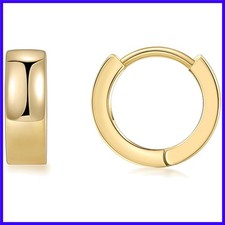 14K Gold Plated Huggie Earrings for Women 14K Real Gold Plated, 4mm Thick Sma...