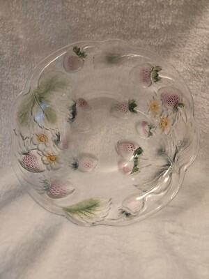 Crystal Clear Studios Hand Painted Glass with Strawberries ''Ariel'' Candy Dish