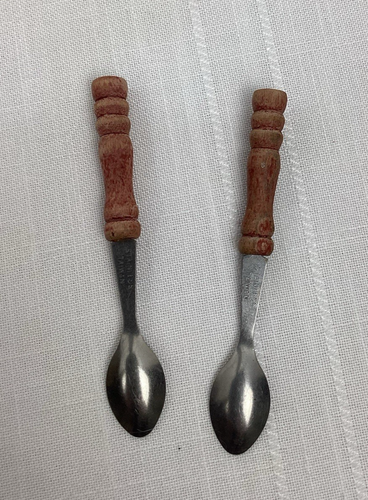 Steingut Keramik Doppel Gewürz Set 2 Deckel 2 Löffel hellbraun braun Taiwan Vintage - Bild 9 von 14