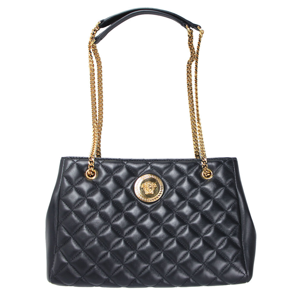 BRAND NEW VERSACE MEDUSA BLACK QUILTING LEATHER SHOULDER BAG