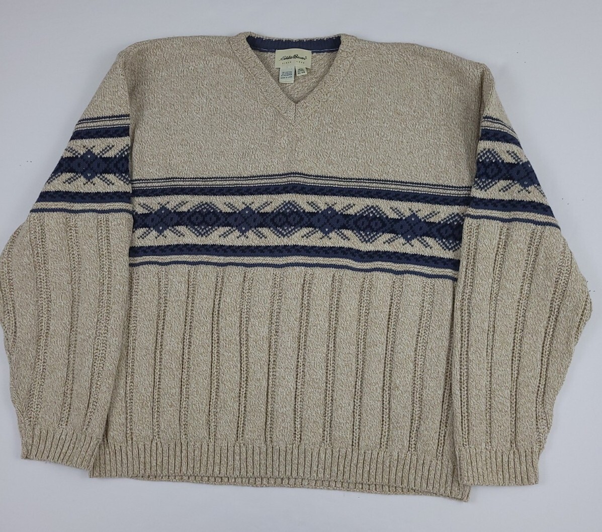 トップス Eddie Bauer 90s Cotton Knit Made in USA. Vintage 90s Eddie Bauer Cotton Blend Pattern Knit Sweater