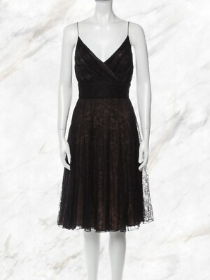 Carmen Marc Valvo Collection Black Lace Dress SZ 10 Midi Spaghetti Strap |  eBay