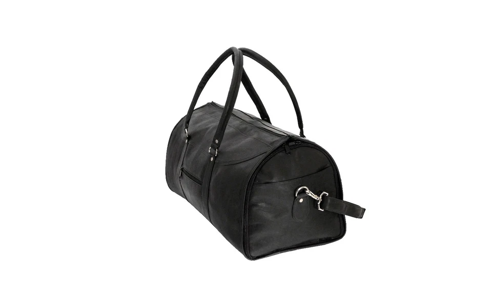 BOLSO DE ROPA COLGANTE DE LONA CONVERTIBLE DE 21" DE CUERO DAVID KING NEGRO Foto 3 de 4