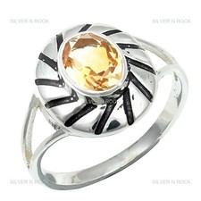 Gift For Her 925 Sterling Silver Natural Citrine Gemstone Jewelry Band Ring
