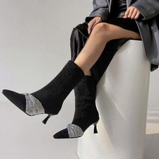 Women's Dress Party Ankle Boots Stretch Stilettos Heels Sequins Shoes Plus Size