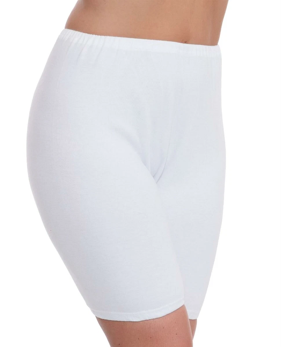 Ladies Cotton Interlock Long Leg Knickers Long John Shorts White