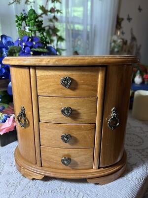 Mele Wooden Jewelry Box light Finish top lid w/ Mirror Compartments 9