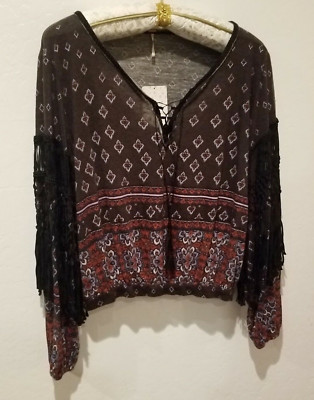 New FREE PEOPLE Womens Macra Maze Me Top XS Black Combo OB771210 Casual $128
