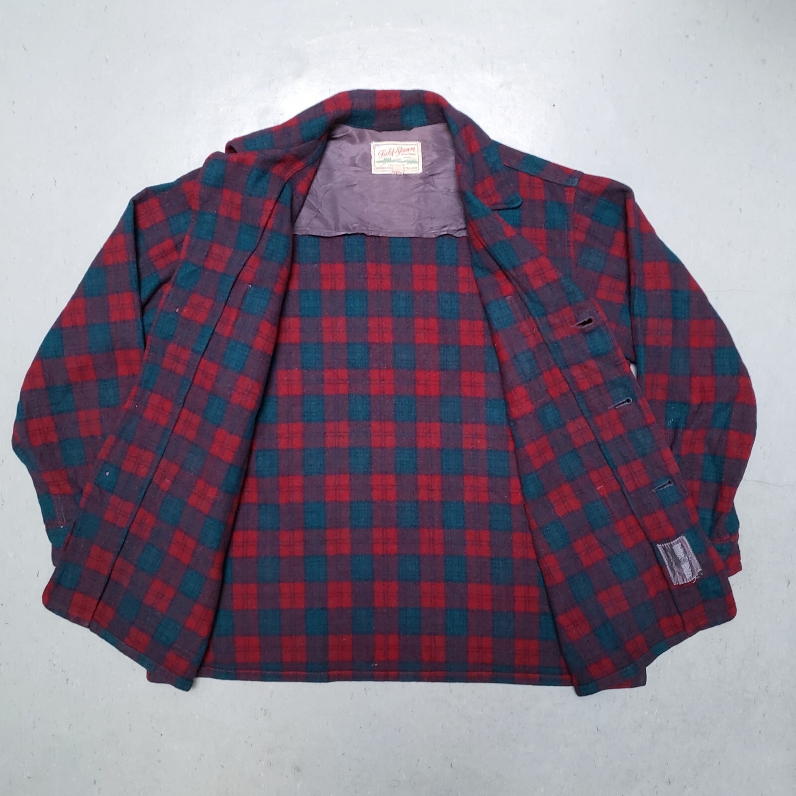 Vtg 50s FIELD and STREAM Wool Check Plaid Blanket Shirt Jacket Mackinaw