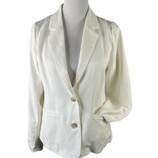 Mystree Womens Blazer Jacket Size Small Ivory Lined Long Sleeve 2 Button Closure