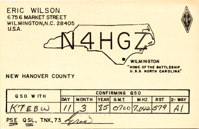 Eric Wilson, Wilmington, North Carolina, David Matteson, Tucson, Postcard