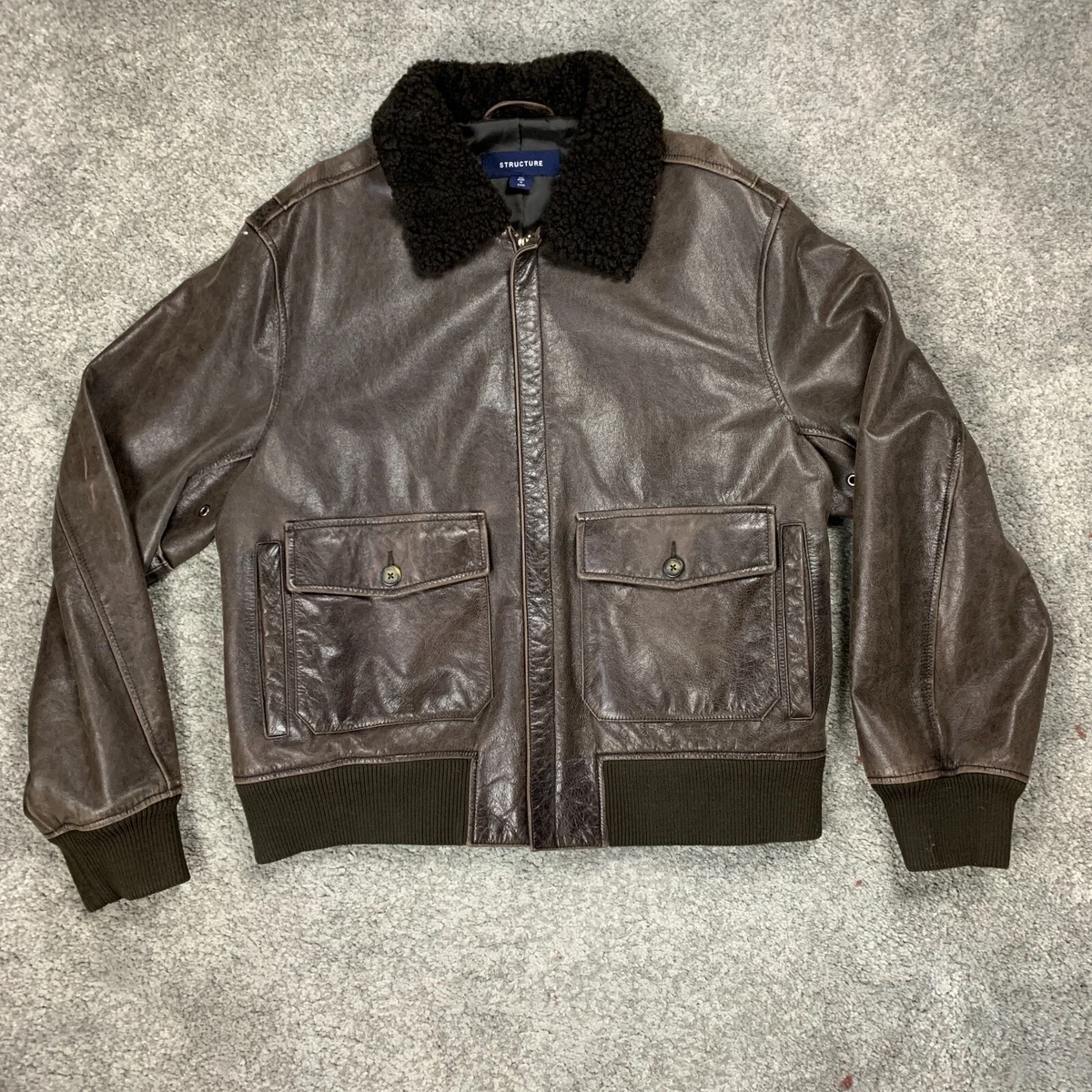 VTG Structure Aviator Bomber Flight Jacket Men XL Brown Goatskin