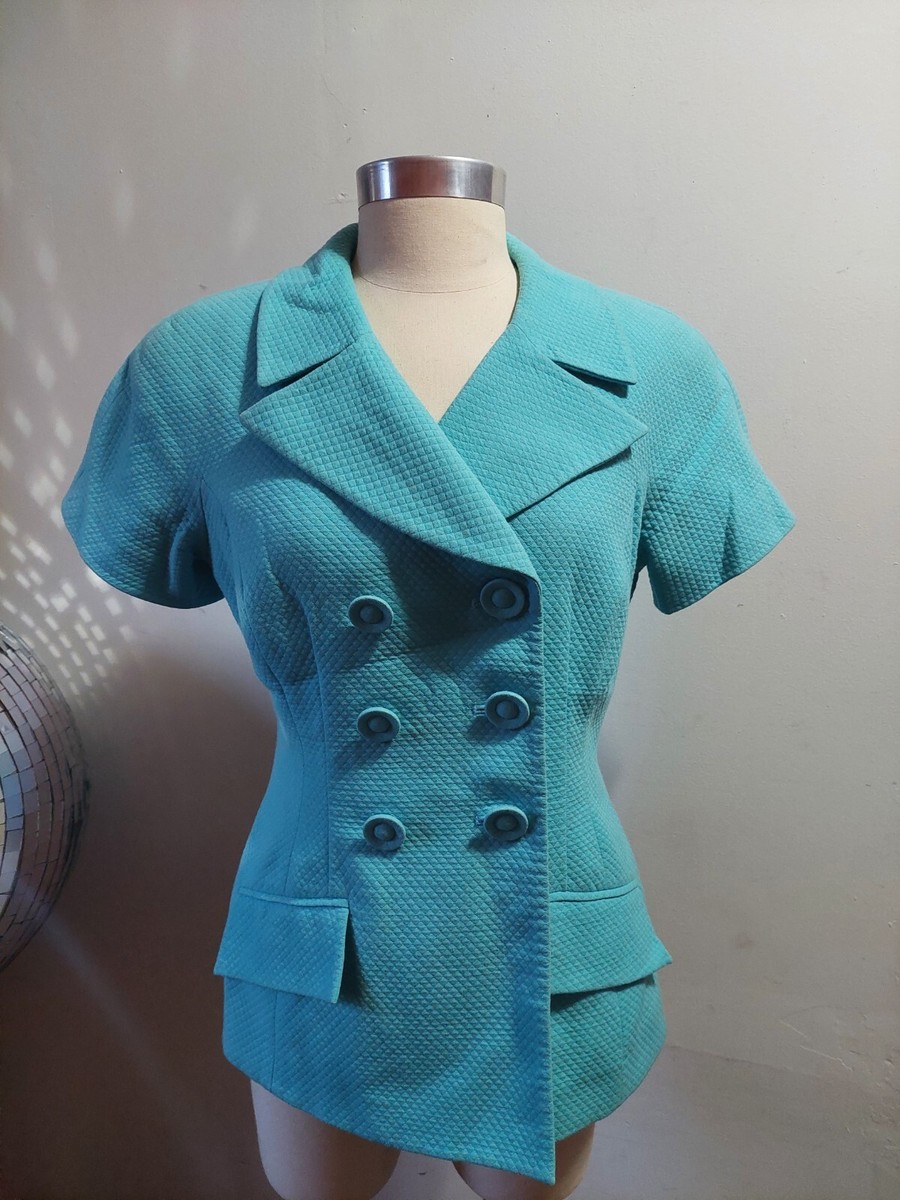 Vintage Christian Dior Teal Double Breasted Blazer Jacket