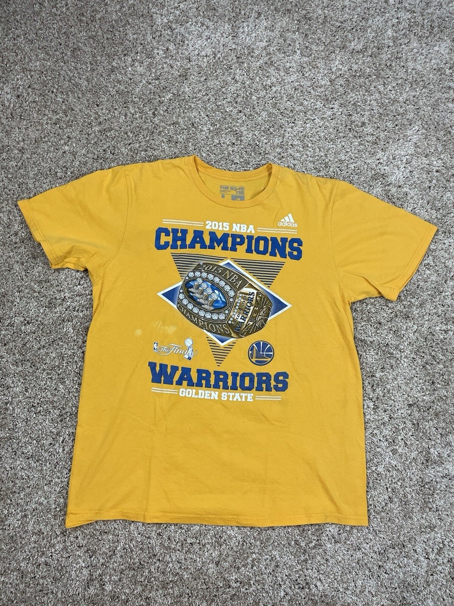Golden State Warriors T Shirt Large Men Yellow Adidas 2015 NBA Champions  Graphic