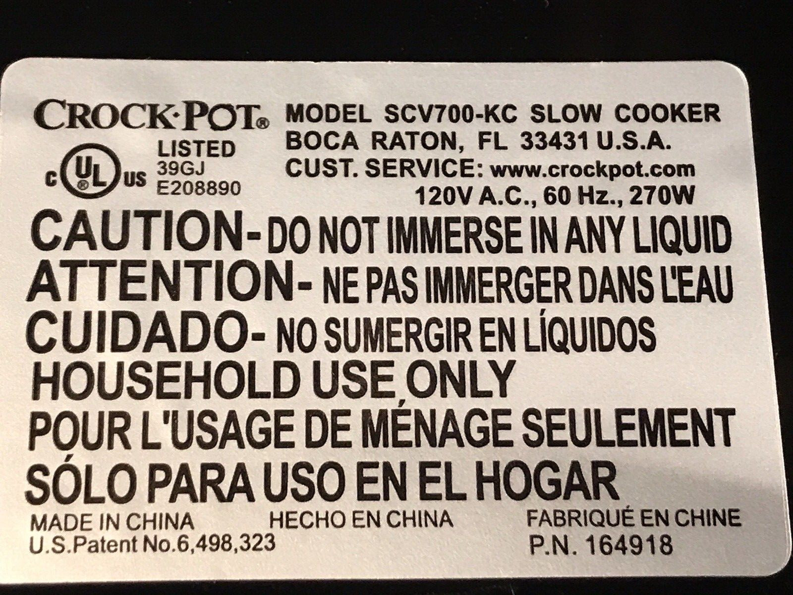 Crockpot Slow Cooker SCV700-KC Crock Pot 7 Quarts Gray Black The Original