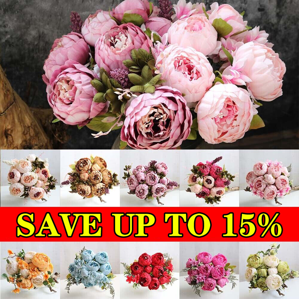 13 Heads Silk Peony Artificial Flowers Wedding Bouquet Home Party Outdoor Decor