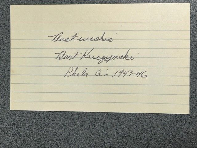 Bert Kuczynski autographed 3 x 5 index card MLB Guaranteed Pass