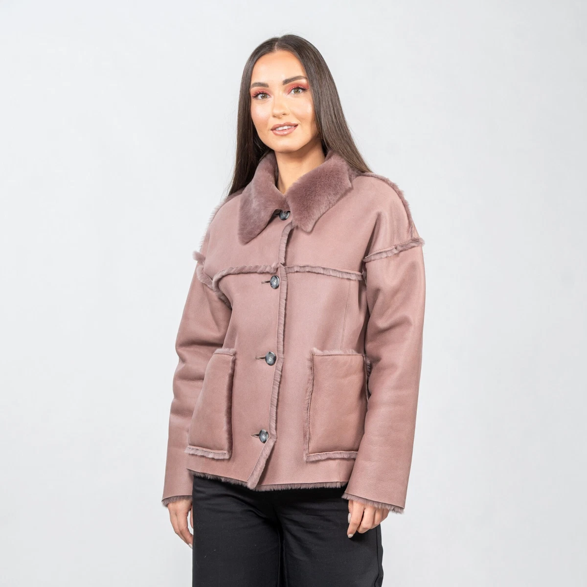 Pink sheepskin jacket cheap
