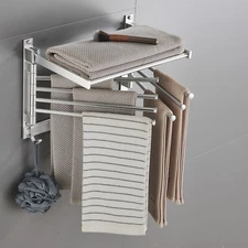 Wall Mount Swivel Towel Rack Rail Holder Storage Shelf Organizer with Towel Hook