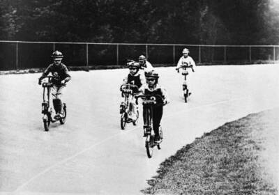 Start electric scooter race driven boys Wannsee stadium Berlin- 1932 Old Photo