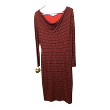Boden Jersey Geo Dress Red Maxi 8L 8 Long Drape Neck Tall Long Sleeve WW159