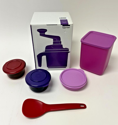 Tupperware Quick Chef Manual Food Processor Set + Accessories Containers Purple 