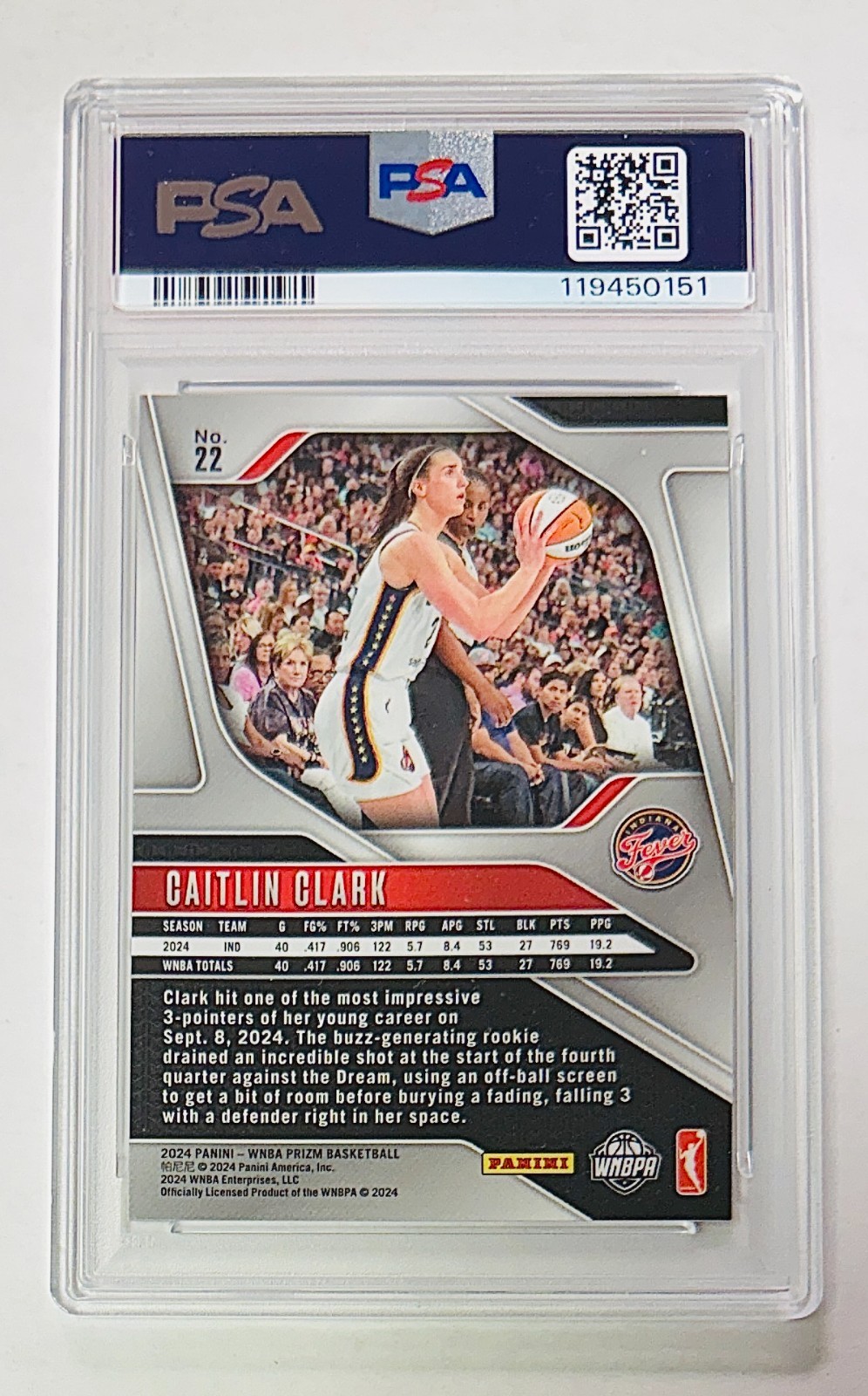 2024 Prizm WNBA Caitlin Clark Rookie Card RC PSA 8 NM-MT #22 Indiana Fever view 2