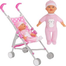 Single Stroller & Doll | Pink Polka Dot Baby Doll Pushchair | Toy Dolls Buggy wi