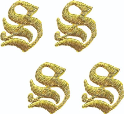 Lot 4 Metallic Gold Old English Letter S Iron On Patches Gothic 1 1/8''