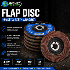 Qty-10 4-1/2" X 7/8" FLAP 120 GRIT WHEEL/SANDING DISC ALUMINUM OXIDE GRINDING