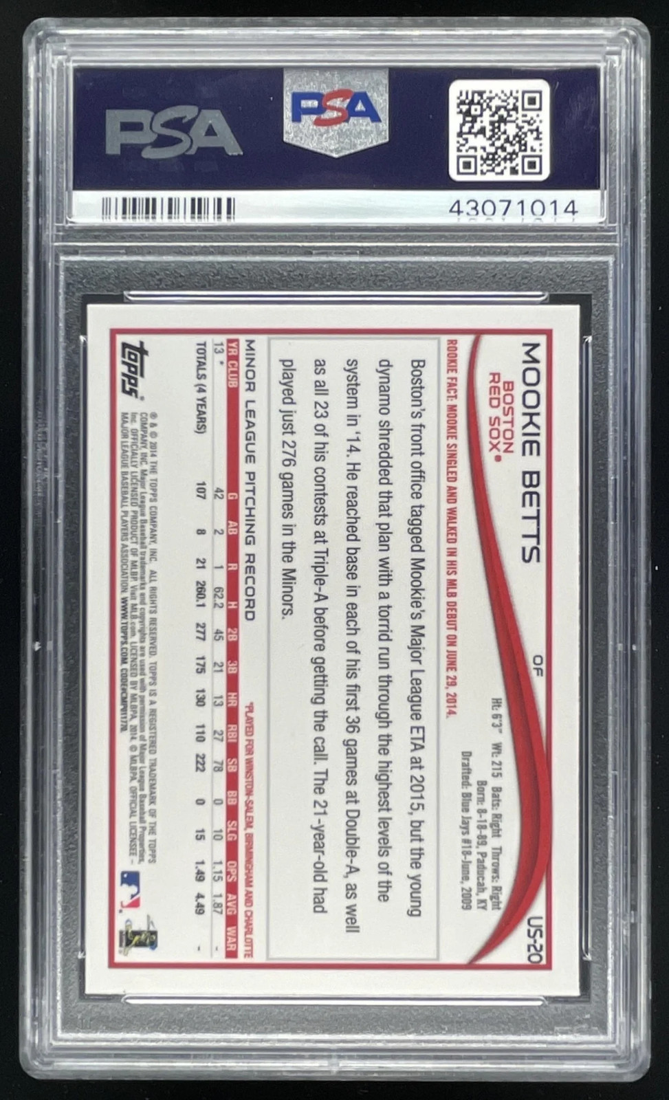 2014 Topps Chrome Update #US-20 Mookie Betts RC PSA 10 view 2