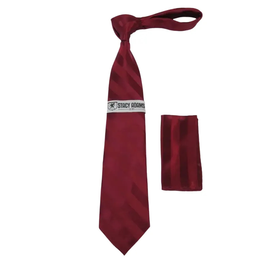 Mens Stacy Adams Tie and Hankie Set Fancy Woven Silky Satin SAT89 Burgundy 6290₽