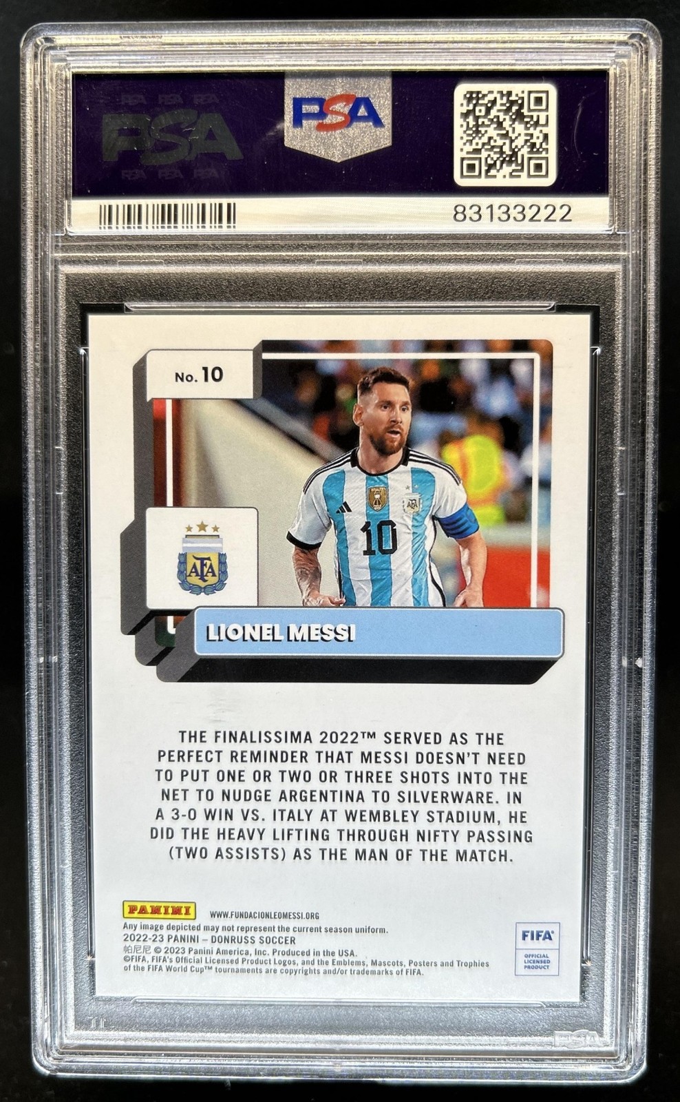 2022-23 Panini Donruss Lionel Messi Blue #/49 Argentina PSA 10 GEM MINT view 2