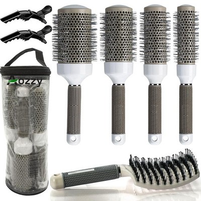 Aozzy Round Brush Set For Blow Drying Boar Bristle Vented Curved Detangling