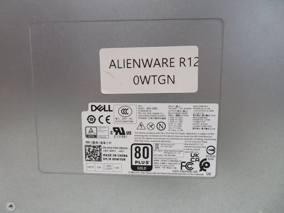 Dell Alienware 1000 watt Power Supply. 00WTGN 0WTGN D1000EGM-00 #2 - Image 2 of 4