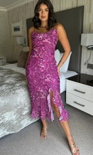 ZARA BNWT Pink Paisley Frilled Hem Cowl Neck Flowing Midi Dress 3003/653 M 10 